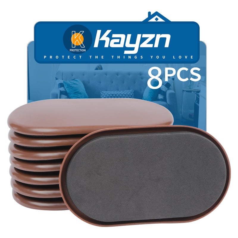 Kayzn 8 Pack Furniture Slider, 3-1/2"" x 6"" Oval Heavy-Duty Movers, Reusable Carpet Sliders for Heavy Furniture, Moving Pads - Protect Carpet Surface - Image 1